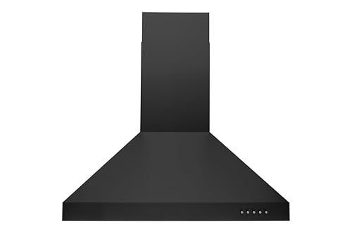 Hauslane | Chef Series WM-530 30” Wall Mount Range hood | Base Model | Matte Black Wall Chimney | Strong Suction, Six-layer Aluminum Filters, Changeable LED Lamps, 6” Duct or Ductless