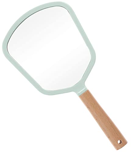 SVS ONLINE Handheld Makeup Mirror with Handle, Small Cute Wooden Shaving with Single Side Hanging Hole, Travel Portable for Men Women (Fan Mirror)