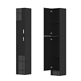 35 cm Breit Hochschrank 188 cm Hoch, Schmaler Badezimmerschrank Badschrank Schmal Küchenschrank Buffetschrank, Hochglanz, 2 Türen und 4 Einlegeböden, für Badezimmer, Bad, Küche Aufbewahrung (Schwarz)