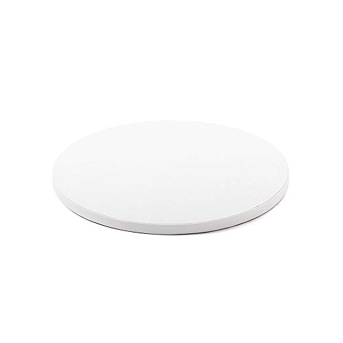 Decora, Base rígida redonda para tarta, color blanco, de cartón de doble pared recubierta de aluminio, resistente y robusta, ideal para presentar tartas, diámetro 28 x 1,2 cm