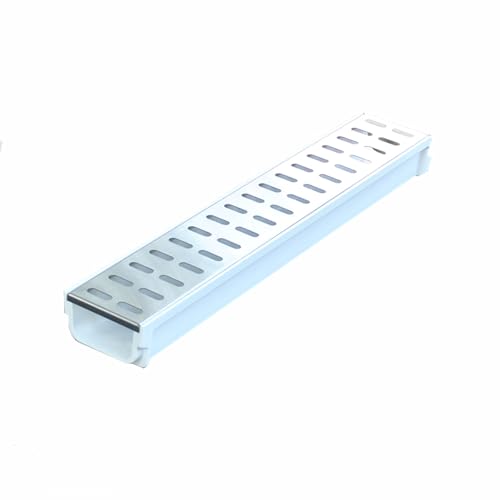 Sistema de drenaje de zanja de acero inoxidable para piscina de suelo y entradas de hormigón, canales de drenaje y rejilla, 60 cm de longitud