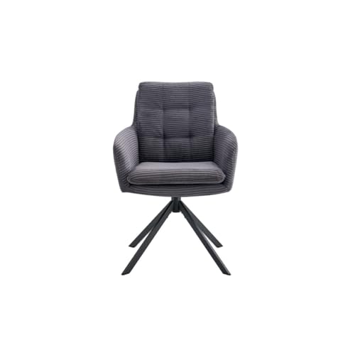 Juego de 2 sillones KAVIRA - Pana Gris - Patas Metal - con reposabrazos - Diseño de cocooning y elegante