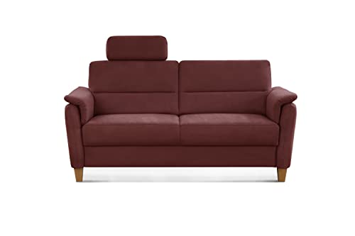 CAVADORE 3er-Sofa Palera mit Federkern / Kompakte Dreisitzer-Couch im Landhaus-Stil / inkl. 1 Kopfstütze / 179 x 89 x 89 / Mikrofaser, Rot – Bild 5