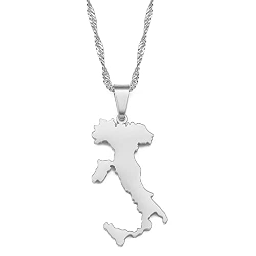 LIUZIXI Italie Sicile Et Sardaigne Carte Pendentif Collier - Charme Hip Hop Carte Italienne Pendentif pour Femmes Hommes - Polissage Chaîne Fine Bijoux D'Amitié Cadeau Patriotique, Argent