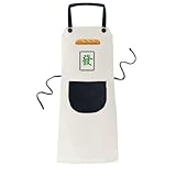 MCJS Green Mahjong Tiles Pattern Kitchen Apron Pocket Strap Bib Cooking Chef