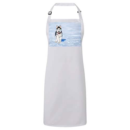 Tablier cuisine blanc husky mignon chien collier rouge