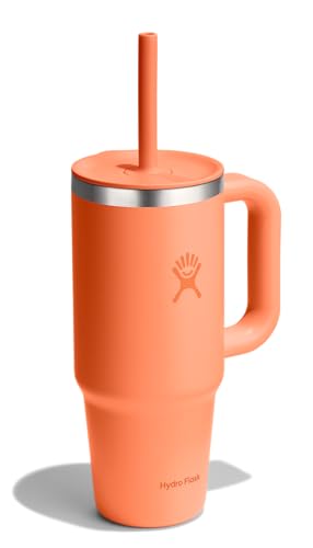 Image of Hydro Flask Travel Tumbler with Handle, Lid and Straw - Insulated Stainless Steel in 24 Oz Nectar Orange