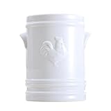 WAIT FLY Embossed Rooster Porcelain Kitchen Utensil Holder Flatware Storage Organizer Utensil Crock for Countertop Kitchen Counter Decor-White