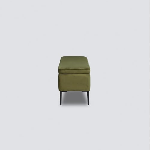 Image of Luxury 2 Seater Velvet Storage Bench Sofa for Living Room & Bedroom | Long Upholstered Ottoman Bench with Hidden Storage | Modern End of Bed Bench Seating with Metal Legs, Olive Green