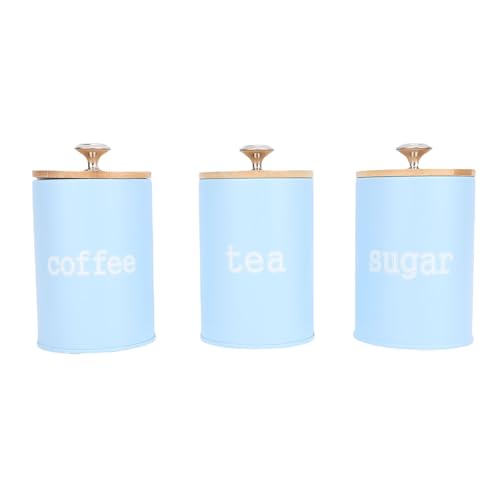 Sunicon Tarros de almacenamiento con tapas selladas, recipientes de almacenamiento de cocina, juego de tres piezas, tarros de almacenamiento de hierro sellados adecuados para café, té y (Azul)