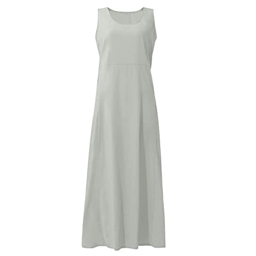 Plus Size Cotton Linen Summer Dresses for Curvy Women 2025 Sleeveless Maxi Vacation Beach Sundresses with Pockets