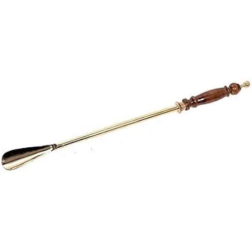 Metal Brass Shoe Horn with Wooden Handle