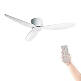 XSGDMN Deckenventilator Moderner Weißer Deckenventilator, Reversibler Ventilator Großer Raum-Deckenventilator mit Fernbedienung, Gleichstrommotor für Terrassen Schlafzimmer/Wohnzimmer - 132 cm