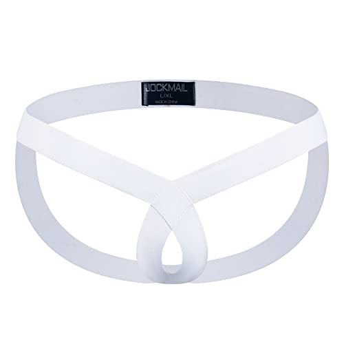 JOCKMAIL Stretch Fashion Jockstraps Seamless Men's Underwear Thong G-string Male Athletic Supporters for Men (as1, alpha, l, x_l, regular, regular, White)