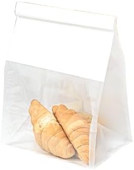 Paper Bakery Bags with Window, Kraft and White, Roll Top Closure, Food Storage for Bread Cookies Snacks (100, White, Medium)