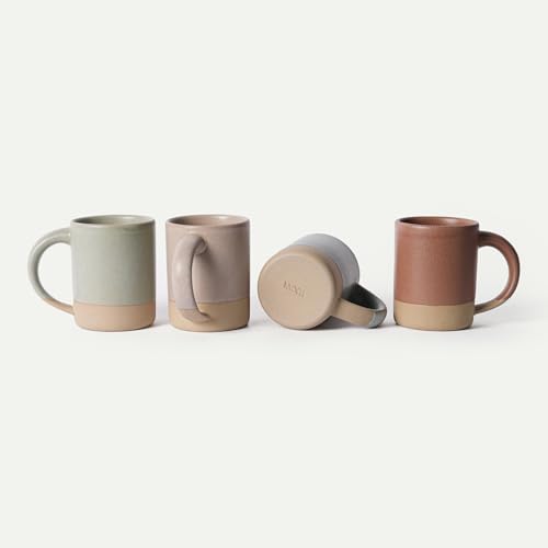MORA Medium Mugs Set of 4 16oz Ceramic Pottery Latte Mugs/Coffee Cups - Microwave and Dishwasher Safe - Harvest