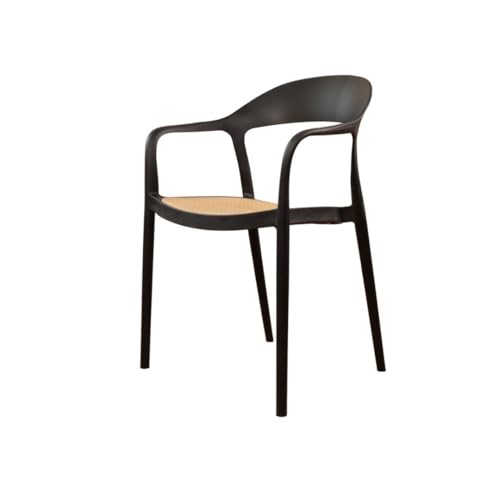 Image of Rattan Style Outdoor Chair | Set of 4 Black Plastic Arm Chair for Garden, Balcony, Patio & Cafe | Lightweight Weather Resistant Seating | 3 Year Manufacturing Warranty