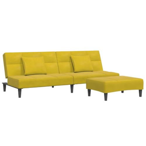Genérico wenjingqi Sofá Cama de 2 plazas con Taburete Terciopelo Amarillo,3258114