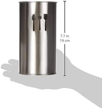 Image of 1 Pcs Stainless Steel Cutlery Holder 6'' (BIG) Round Kitchen Caddy, Crock, and Organizer for Cooking Spoons, Silverware, and Spatulas - Stylish Metal Container for Countertop, Silver