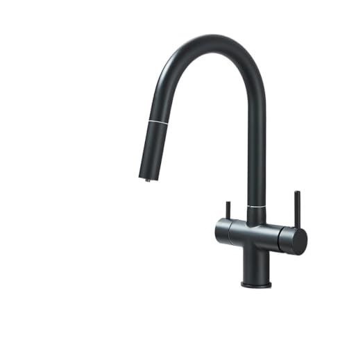 Robinet de cuisine anti-éclaboussures noir mat mitigeur double commande eau pure - 2