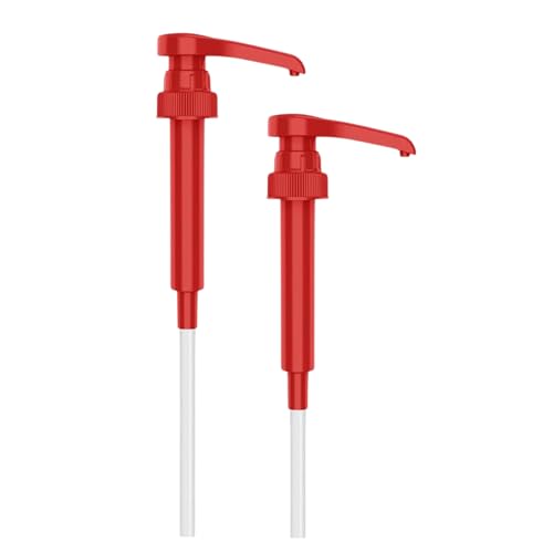 Image of Syrup Pump, Compatible with 750ml Torani, Davinci & Skinny, 2-Pack, Red | Leak-free, 1 /4oz precision pump with locking nozzle. Great for coffee bar accessories, dirty soda stations & dessert sauces