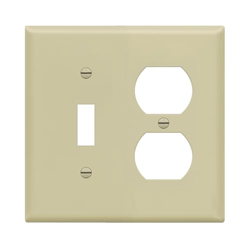 Image of ENERLITES Combination Toggle Light Switch /Duplex Receptacle Outlet Wall Plate Cover, Standard Size 2-Gang 4.50 inch x 4.57 inch, Polycarbonate Thermoplastic, UL Listed, 881121-I, Ivory