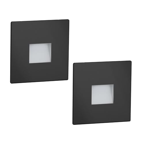 ledscom.de Luminaria LED para escaleras/empotrable en pared FOW (2 unidades) para interior y exterior, downlight, cuadrada, negra, 85 x 85 mm, blanco cálido