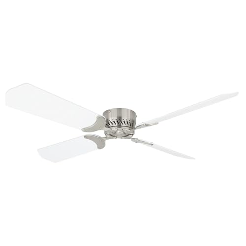 RecPro RV 12V Ceiling Fan | 4-Blade | 4-Speed | Near Silent Operation | Reversing Direction Wall Control (Brushed Nickel: White Blades, 36