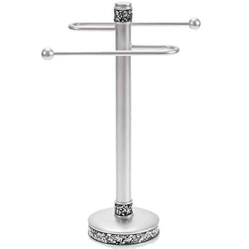 Image of Crackled Glass Silver Free Standing Countertop Fingertip Towel Holder Stand | Unibody Resin Towel Rack For Bathroom or Kitchen Counter Top Decor