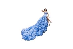 Sky Blue Tulle Maternity Robe for Photoshoot, Boudoir or Pregnancy