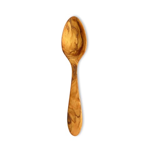 Cuchara pequeña chef de madera olivo fabricada artesanalmente en España, utensilio de cocina (21,5 cm)