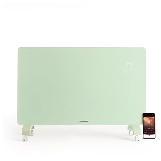 CREATE/WARM CRYSTAL 2500W / Convector eléctrico de cristal con wifi y ruedas blanco/App, potencia regulable, instalación en suelo o pared, pantalla LED táctil, bajo consumo