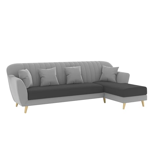 Image of Atticus RHS 6 Seater L Shape Sofa Set for Living Room (Black Grey Fabric) Premium Fabric Sofa Set