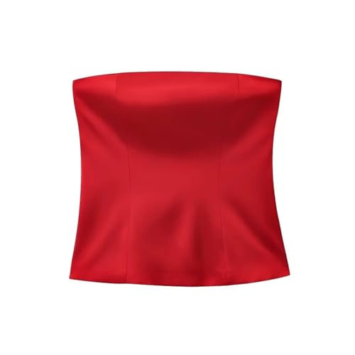 Women's Red Satin Backless Off Shoulder Corset Tube Tops Female Sexy Sleeveless Tops