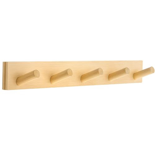 Coat Rack Wall Mount, Wooden Coat Hanger with 5 Hooks, Heavy Duty, Natural, 1 Pcs