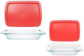 Pyrex Easy Grab 4-Piece Value Pack - (1) 3qt C-233 Glass Dish w/ (1) Red Plastic Lid and (1) 2qt C-232 Glass Dish w/ (1) Red Plastic Lid - Made in USA