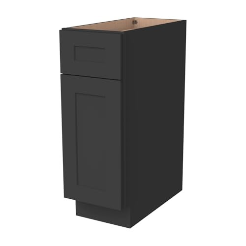HCIOAN Solid Wood Frame Shaker Base Cabinet 1 Door 1 Drawer with Soft Close Hinges and Slides,Kitchen Cabinet Storage for Modern Home,Easy Assembly RTA (SK-Charcoal Black, 18" W x 24" D x 34.5" H)