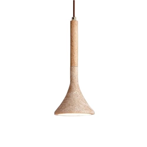 Lámpara colgante de travertino amarillo y madera con altura regulable