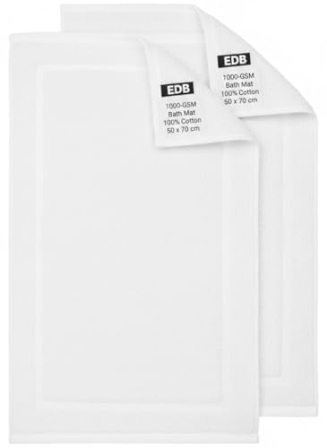 Image of EDB Luxury 1000 GSM Bath Mat Set of 2 – Premium 100% Egyptian Cotton Terry Toweling Hotel Quality Bathroom Rugs (50x70cm) – Machine Washable Thick, Soft, Highly Absorbent & Quick Drying (White)
