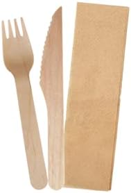 AVLASH ® [Pack of 200 Wooden Disposable Knives & Forks, Compostable & Biodegradable Disposable Wooden Cutlery Set, Plastic Free, Eco Friendly - (100pcs Knife & 100pcs Fork)