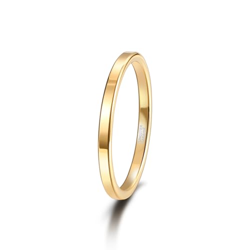 TRUMIUM 2mm 4mm 6mm Tungsten Rings for Women Men's Wedding Bands Gold Plated Beveled Edges Flat High Polished Comfort Fit Size 5-14