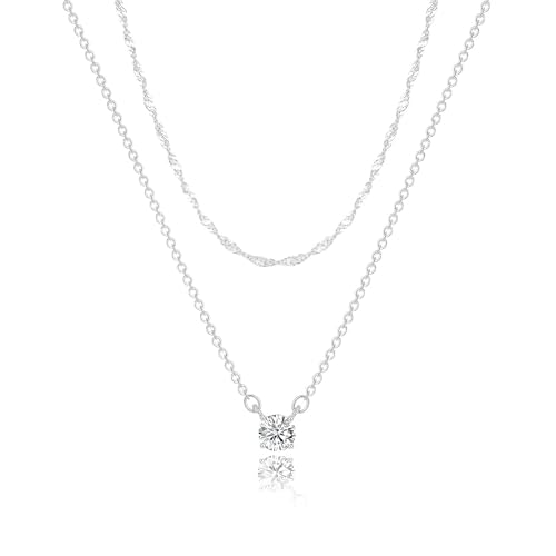 Image of Tewiky Dainty 14k Gold Plated /Silver Cubic Zirconia Necklaces for Women, Simple CZ Jewelry Necklaces Trendy Gifts