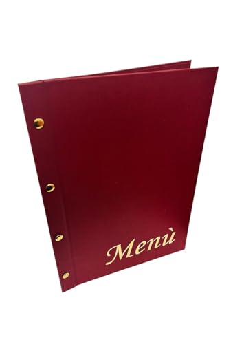 Menu restaurant toile bordeaux A4 avec vis dorées et impression or - 3