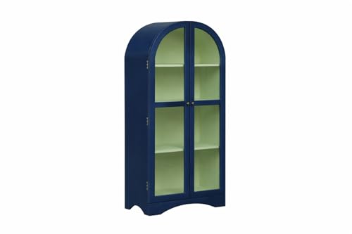 Image of Archies 2 Door Display Cabinet | Crockery Cabinet | Wooden Multipurpose Cabinet | Finish- Midnight Blue and Off White