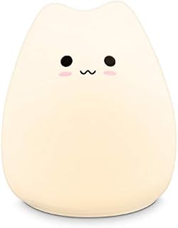 Navaris Cat Night Light for Kids - Cute Silicone RGB Colour Changing LED Lamp for Girls and Boys Nursery, Childrens Room, Bedside Table - XS, White