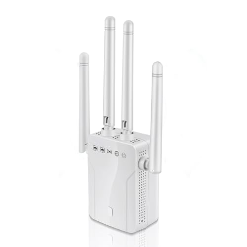 Potente Repetidor WiFi, Amplificador Señal WiFi, con 2 Puertos ethernet, 4 Antenas2 Puertos LAN Cobertura Total de 360°,Cobertura de hasta 8000Sq.Ft,Funciona con Cualquier Router