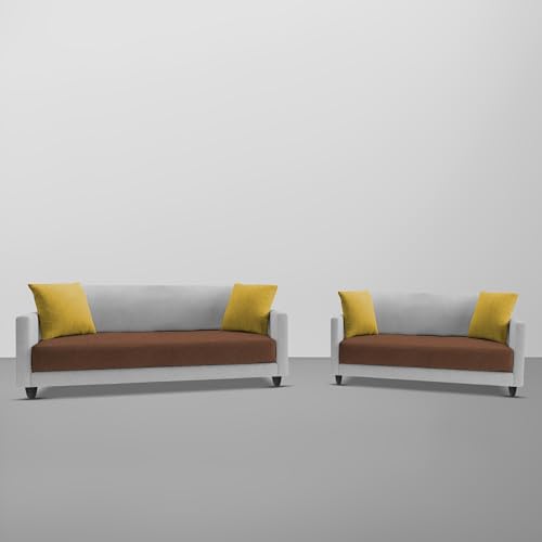 Image of Casaliving Dominic 3 + 2 Seater Sofa Set for Living Room (Brown Grey) Premium Fabric Sofa