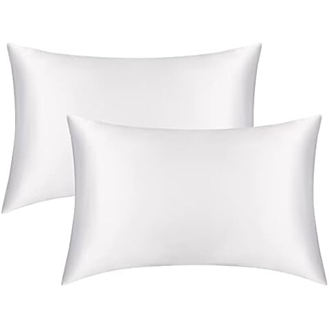 Satin Pillowcase for Hair and Skin, 2 Pack White Silk Pillowcase Queen Satin Pillowcase with Envelope Closure(White,20x30 inches) Cover