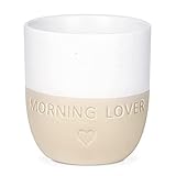 ILP Steingut Becher mit Prägung Morning Lover - Ideal als Kaffeebecher, Teetasse oder Deko - Tasse Freundin inkl. Geschenkbox - Steingut Becher ohne Henkel - Keramik Becher - Tasse ohne Henkel