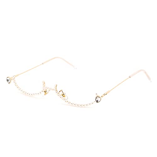 Naimo Sparkling Rhinestone Pearl Half Frame Eyeglasses No Lens Sunglasses U Shape Metal Half Glasses Frame